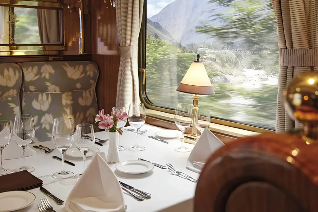 Fine dining experience aboard the Hiram Bingham Train to Machu Picchu