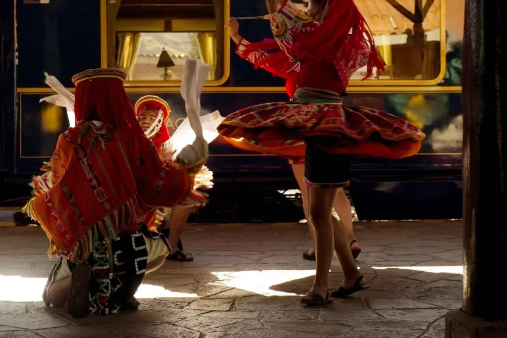 Traditional Andean dancers during the Hiram Bingham train experience.