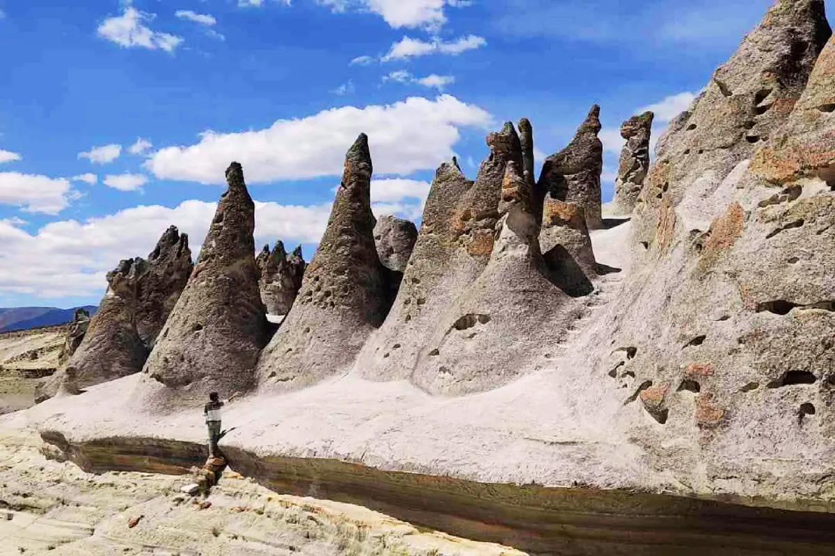 Un viajero contempla las impresionantes estructuras rocosas del Bosque de Imata durante el tour.